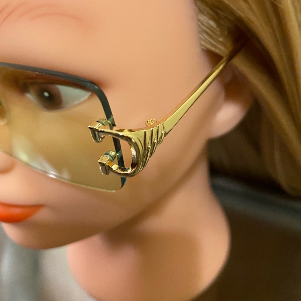 Lime Green & Gold Claw Rectangular Sunglasses - image 4